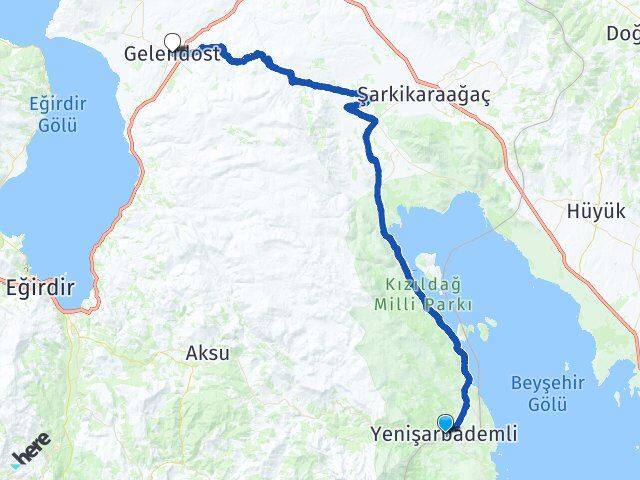 Isparta Yenişarbademli Gelendost Arası Kaç Km - Yol Haritası