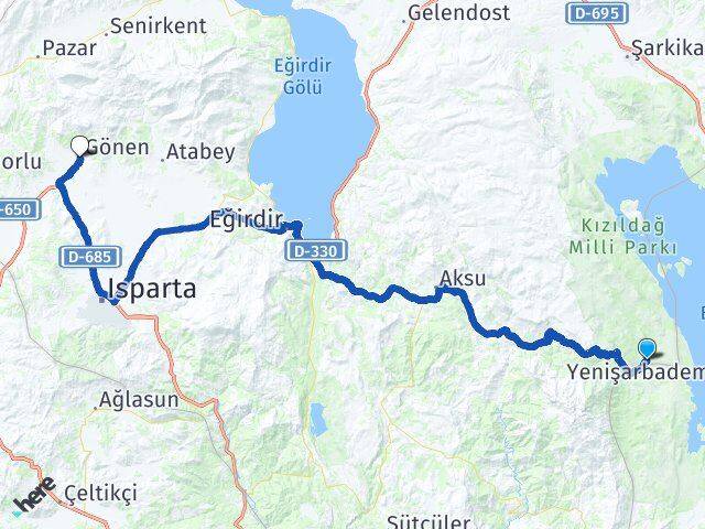 Isparta Yenişarbademli Gönen Arası Kaç Km - Yol Haritası