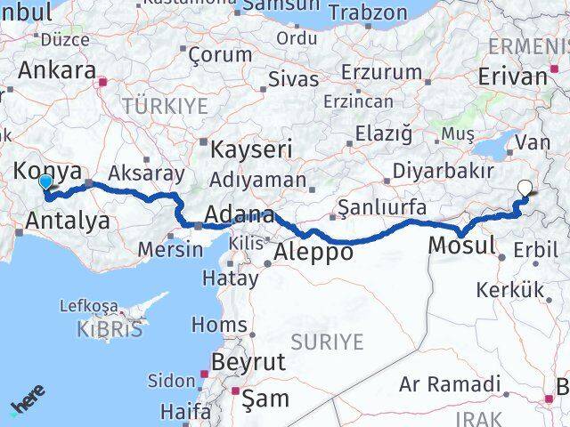 Isparta Yenişarbademli Hakkari Arası Kaç Km - Yol Haritası