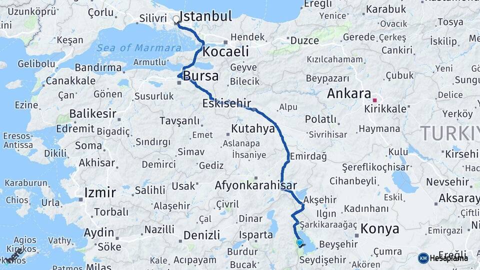 Isparta Yenişarbademli İstanbul Arası Kaç Km - Yol Haritası