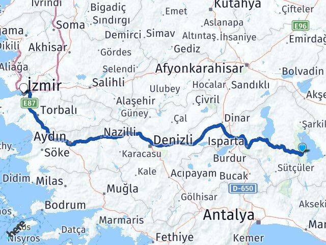 Isparta Yenişarbademli İzmir Arası Kaç Km - Yol Haritası