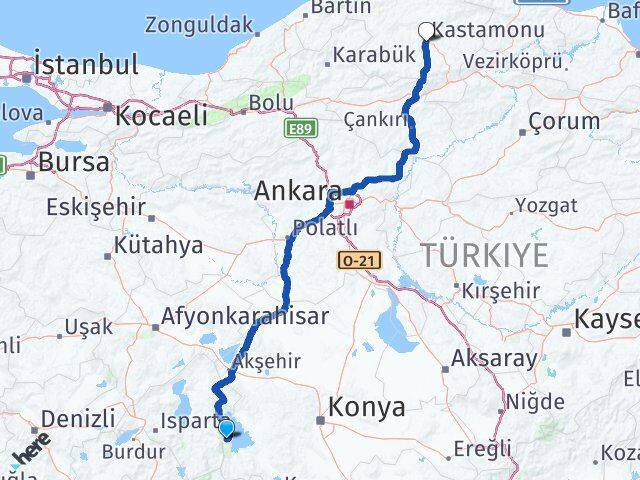Isparta Yenişarbademli Kastamonu Arası Kaç Km - Yol Haritası