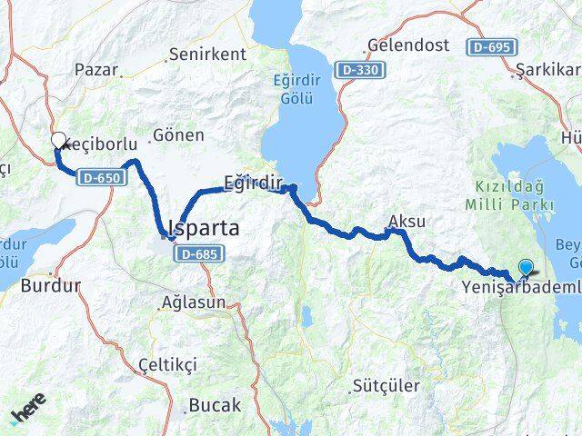 Isparta Yenişarbademli Keçiborlu Arası Kaç Km - Yol Haritası