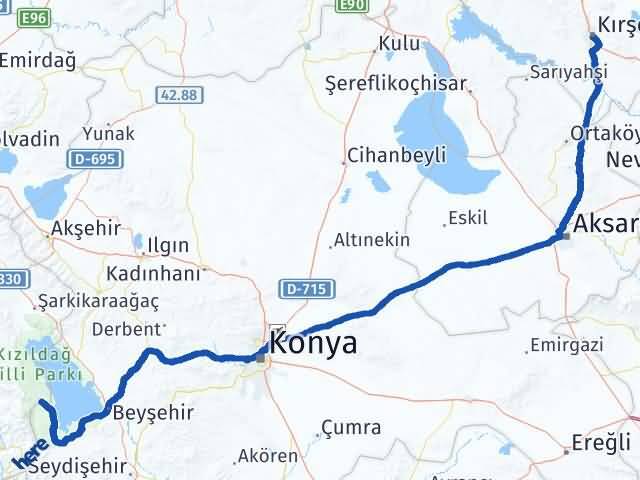 Isparta Yenişarbademli Kırşehir Arası Kaç Km - Yol Haritası