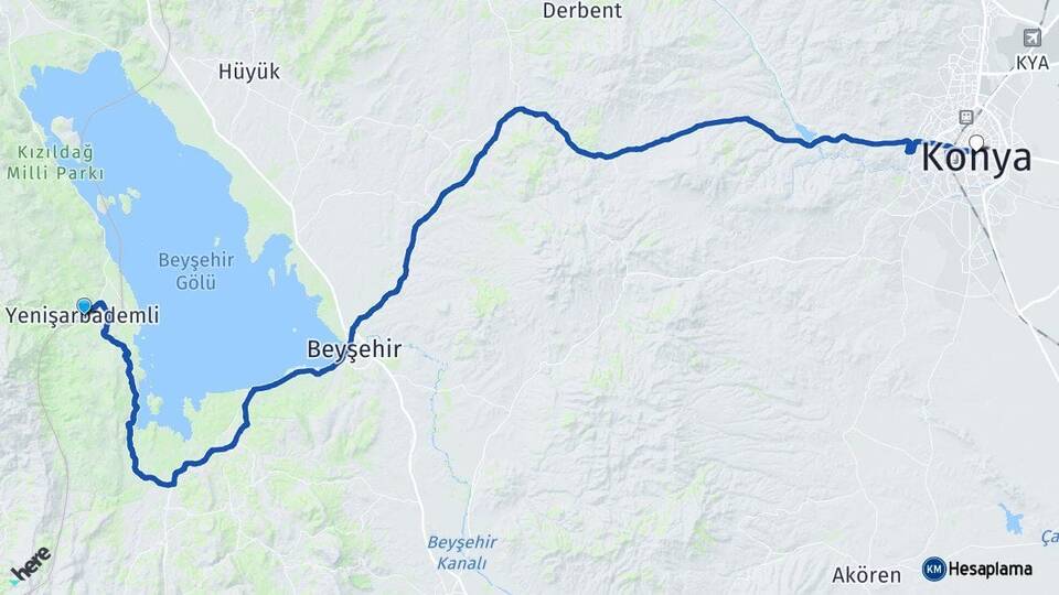 Isparta Yenişarbademli Konya Arası Kaç Km - Yol Haritası