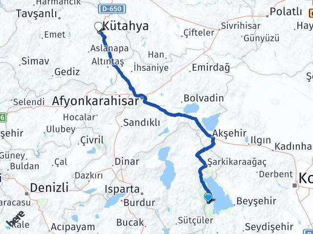 Isparta Yenişarbademli Kütahya Arası Kaç Km - Yol Haritası
