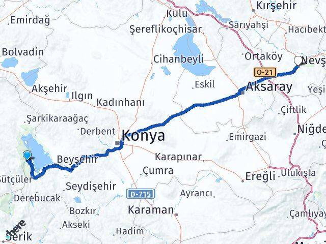 Isparta Yenişarbademli Nevşehir Arası Kaç Km - Yol Haritası