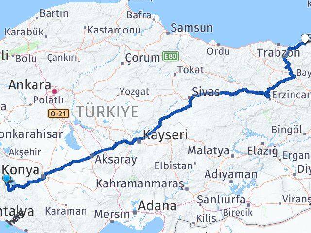 Isparta Yenişarbademli Rize Arası Kaç Km - Yol Haritası