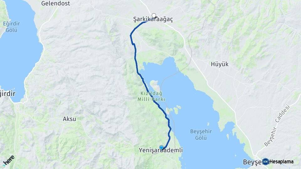 Isparta Yenişarbademli Şarkikaraağaç Arası Kaç Km - Yol Haritası