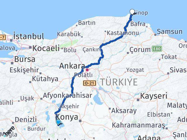 Isparta Yenişarbademli Sinop Arası Kaç Km - Yol Haritası
