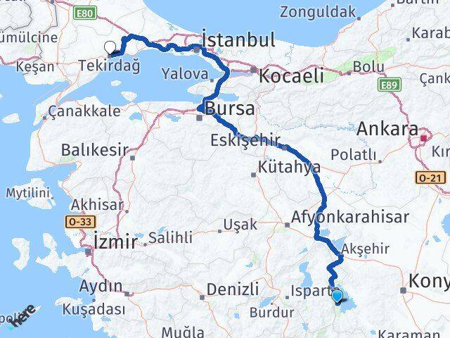 Isparta Yenişarbademli Tekirdağ Arası Kaç Km - Yol Haritası