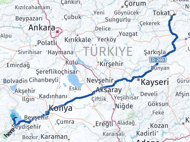 Isparta Yenişarbademli Tokat Arası Kaç Km - Yol Haritası