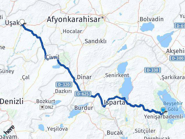 Isparta Yenişarbademli Uşak Arası Kaç Km - Yol Haritası