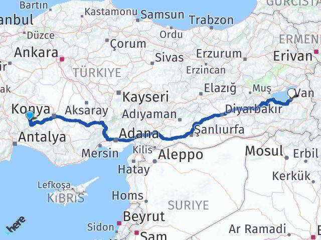 Isparta Yenişarbademli Van Arası Kaç Km - Yol Haritası