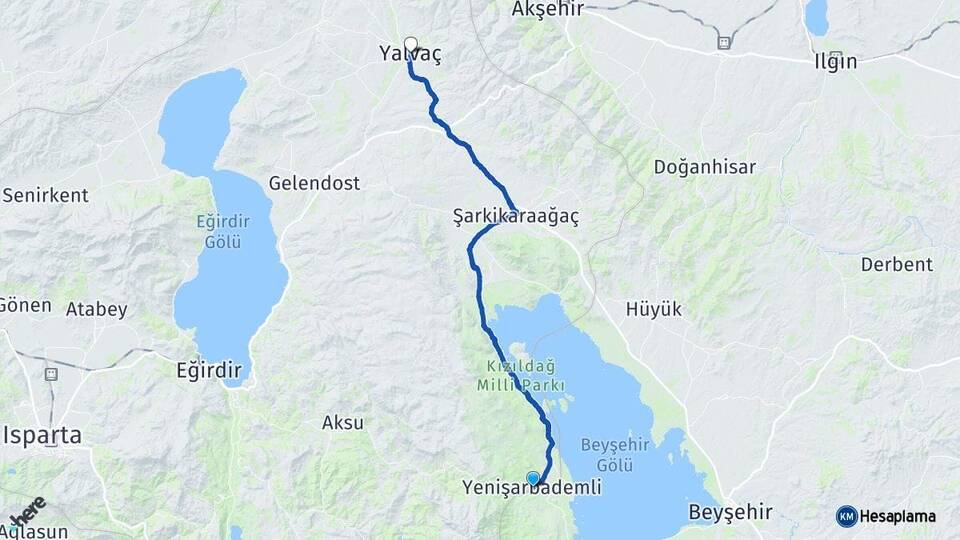 Isparta Yenişarbademli Yalvaç Arası Kaç Km - Yol Haritası