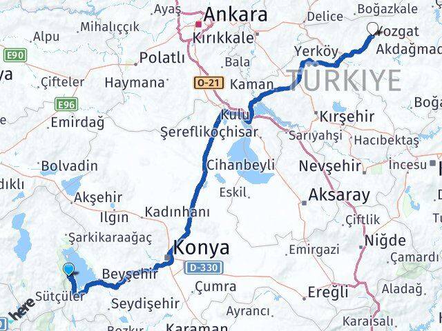 Isparta Yenişarbademli Yozgat Arası Kaç Km - Yol Haritası