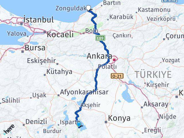 Isparta Yenişarbademli Zonguldak Arası Kaç Km - Yol Haritası