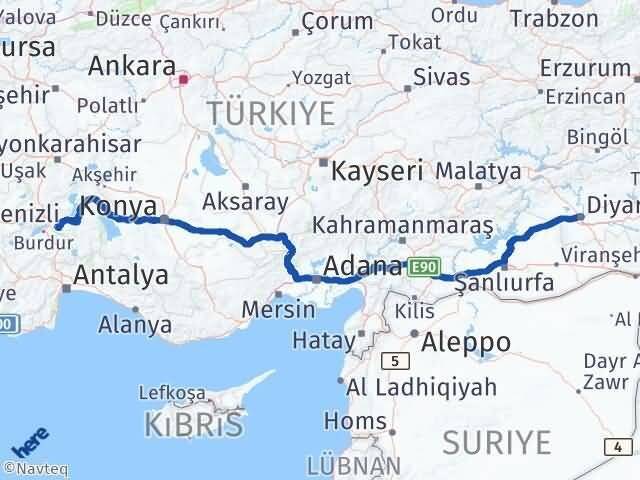 Isparta Yenişehir Diyarbakır Arası Kaç Km - Yol Haritası