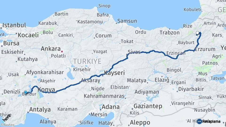 Isparta Yusufeli Artvin Arası Kaç Km - Yol Haritası