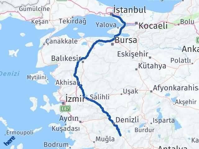 İstanbul Acıpayam Denizli Arası Kaç Km - Yol Haritası