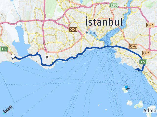 İstanbul Adalar Kınalıada Avcılar Arası Kaç Km - Yol Haritası