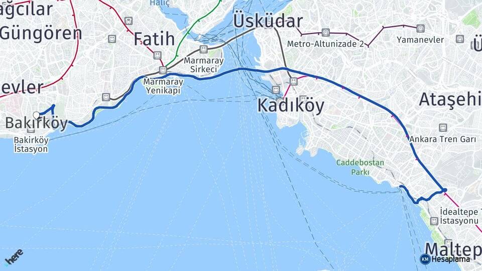 İstanbul Adalar Kınalıada Bakırköy Arası Kaç Km - Yol Haritası