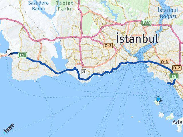 İstanbul Adalar Kınalıada Büyükçekmece Arası Kaç Km - Yol Haritası