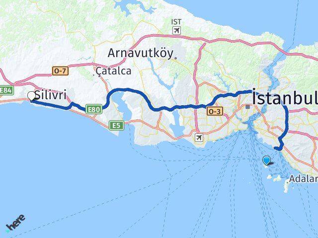 İstanbul Adalar Kınalıada Silivri Arası Kaç Km - Yol Haritası