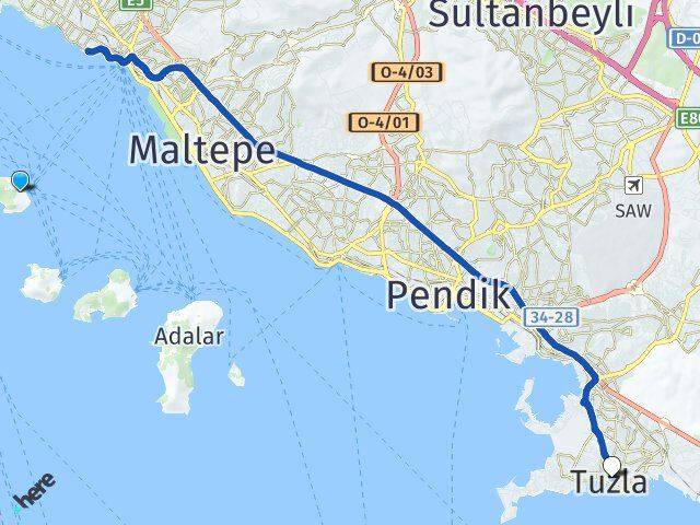 İstanbul Adalar Kınalıada Tuzla Arası Kaç Km - Yol Haritası