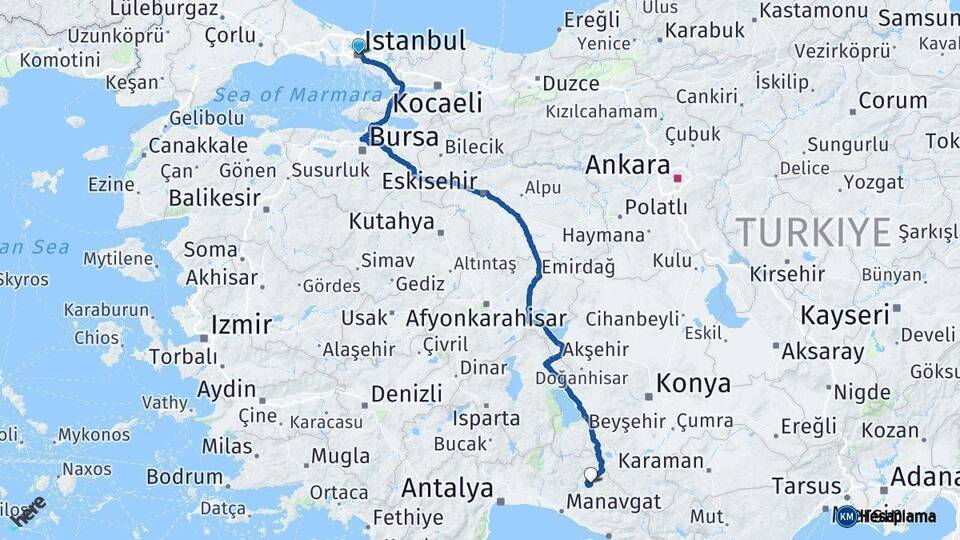 İstanbul Akseki Antalya Arası Kaç Km - Yol Haritası