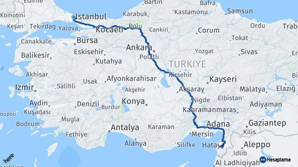 İstanbul Antakya Hatay Arası Kaç Km - Yol Haritası