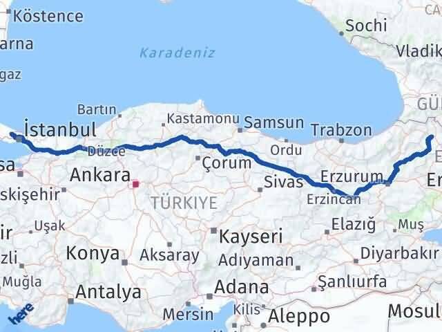 İstanbul Arnavutköy Ardahan Arası Kaç Km - Yol Haritası