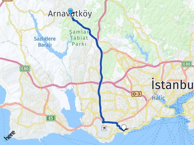 İstanbul Arnavutköy Ataköy 1. Kısım Bakırköy Arası Kaç Km - Yol Haritası