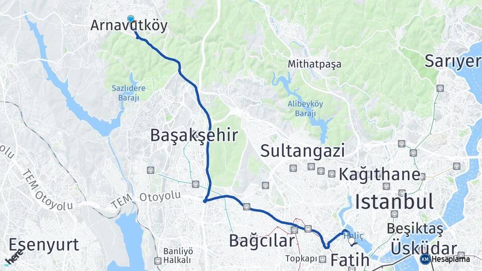 İstanbul Arnavutköy Balat Fatih Arası Kaç Km - Yol Haritası