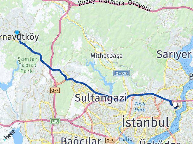İstanbul Arnavutköy Bebek Beşiktaş Arası Kaç Km - Yol Haritası