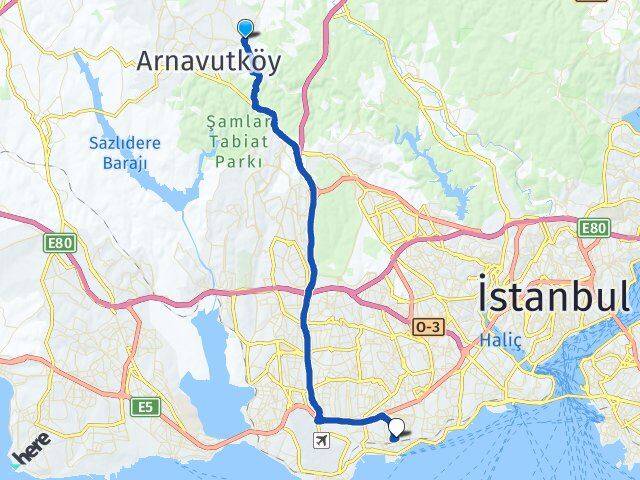 İstanbul Arnavutköy Bolluca Bakırköy Arası Kaç Km - Yol Haritası