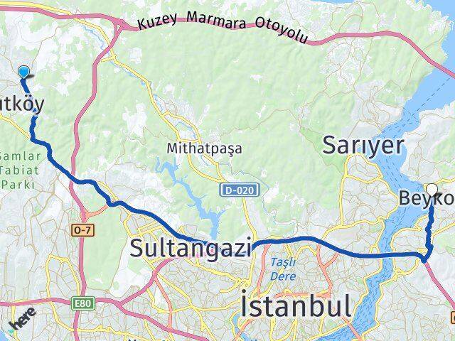 İstanbul Arnavutköy Bolluca Beykoz Arası Kaç Km - Yol Haritası