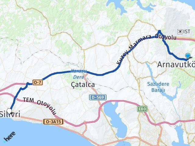 İstanbul Arnavutköy Bolluca Silivri Arası Kaç Km - Yol Haritası