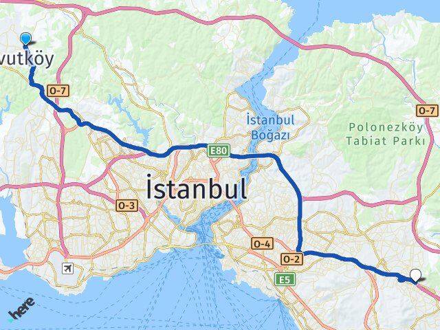 İstanbul Arnavutköy Bolluca Sultanbeyli Arası Kaç Km - Yol Haritası