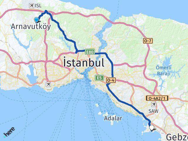 İstanbul Arnavutköy Bolluca Tuzla Arası Kaç Km - Yol Haritası