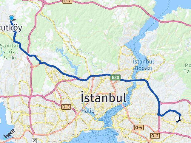 İstanbul Arnavutköy Bolluca Ümraniye Arası Kaç Km - Yol Haritası