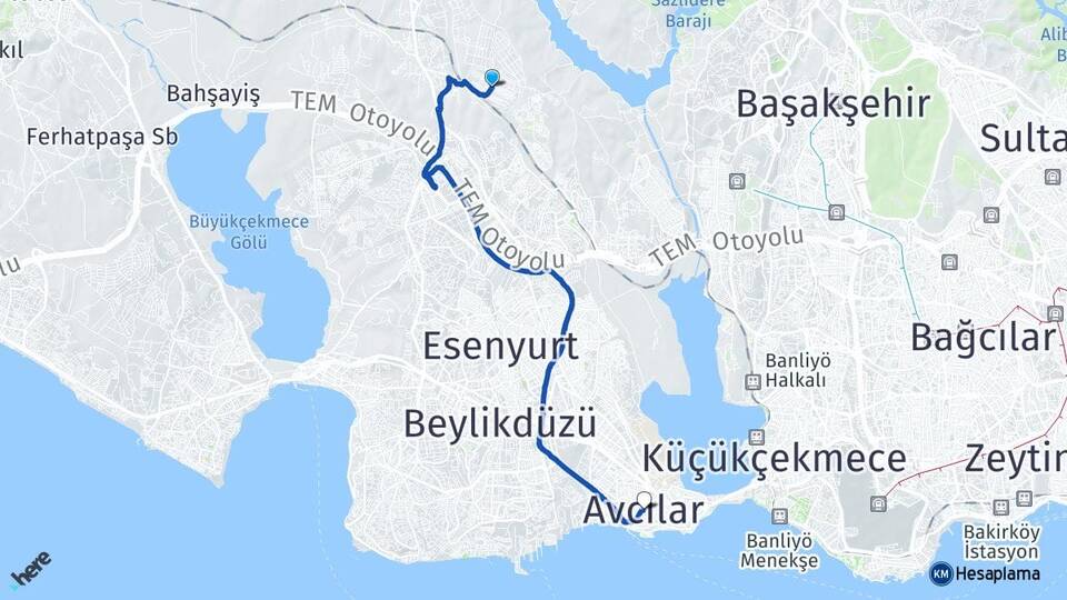 İstanbul Arnavutköy Deliklikaya Avcılar Arası Kaç Km - Yol Haritası