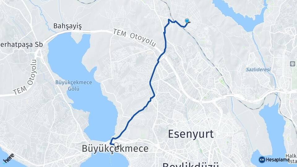 İstanbul Arnavutköy Deliklikaya Büyükçekmece Arası Kaç Km - Yol Haritası