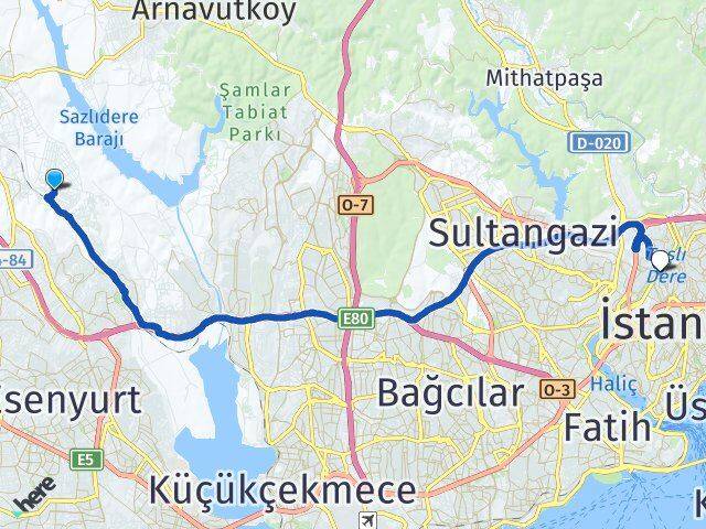İstanbul Arnavutköy Deliklikaya Kağıthane Arası Kaç Km - Yol Haritası