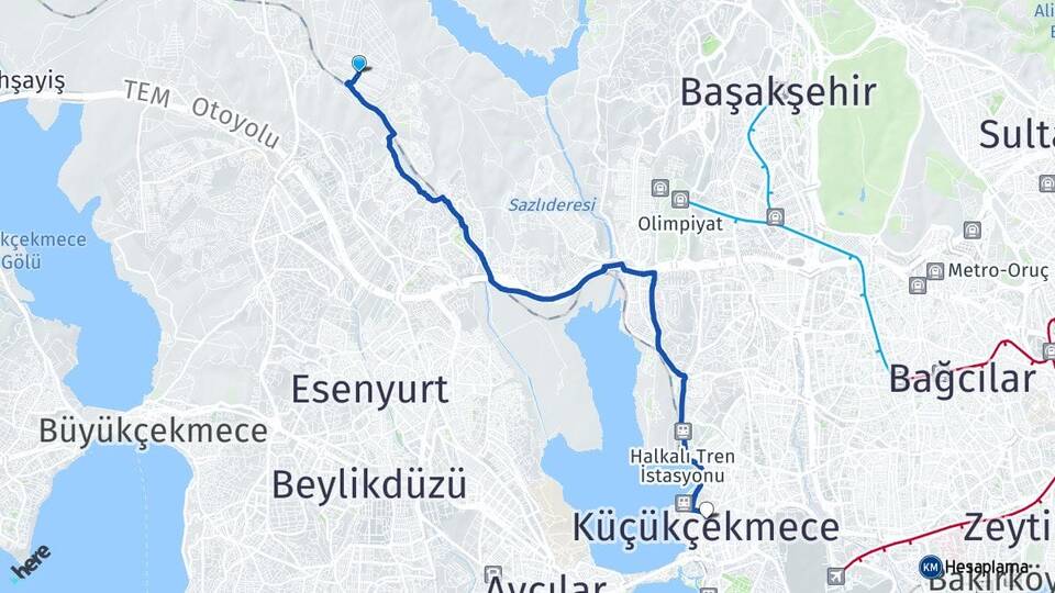 İstanbul Arnavutköy Deliklikaya Küçükçekmece Arası Kaç Km - Yol Haritası