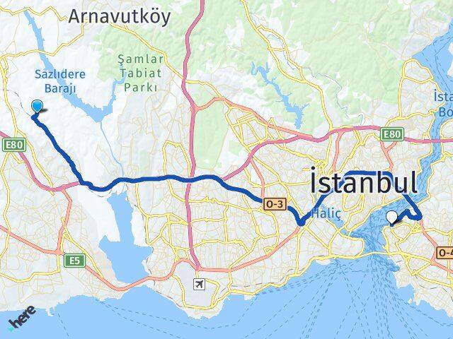 İstanbul Arnavutköy Deliklikaya Üsküdar Arası Kaç Km - Yol Haritası