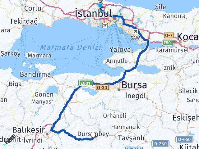 İstanbul Arnavutköy Dursunbey Balıkesir Arası Kaç Saat? Yol Haritası, Yakıt, Rota ve Mesafe Hesaplama İstanbul Arnavutköy Dursunbey Balıkesir Arası Kaç Km? Kaç Saat? Yol Haritası