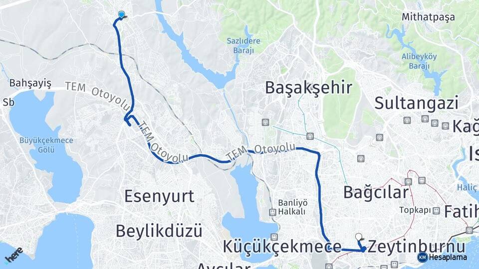 İstanbul Arnavutköy Hadımköy Bahçelievler Arası Kaç Km - Yol Haritası