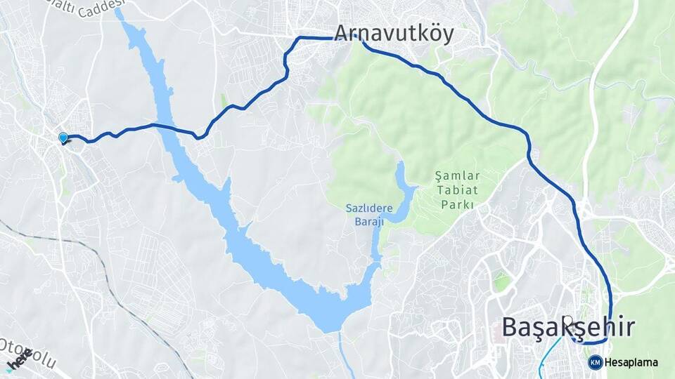 İstanbul Arnavutköy Hadımköy Başakşehir Arası Kaç Km - Yol Haritası