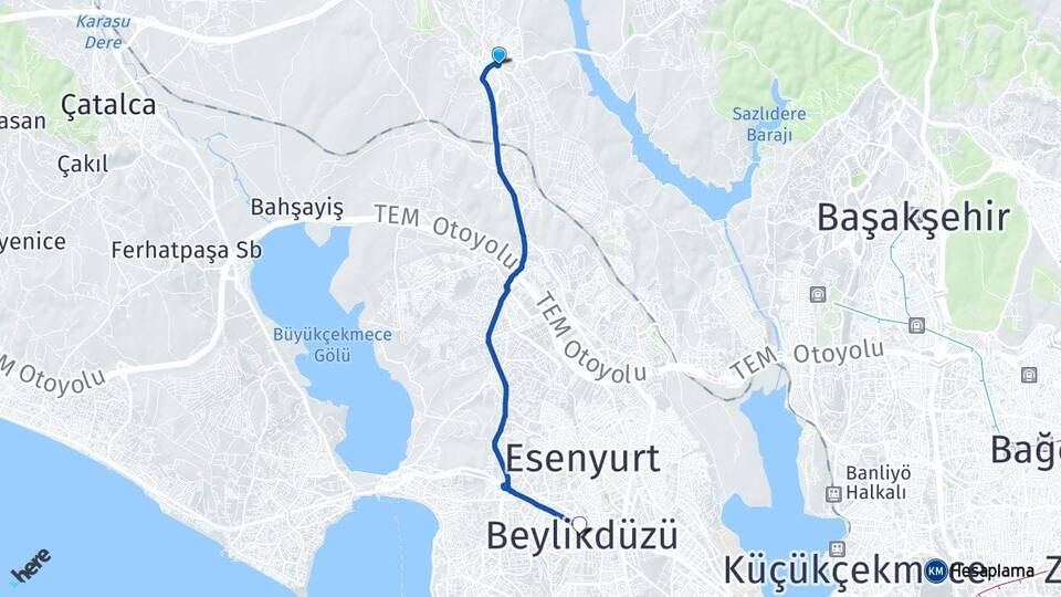 İstanbul Arnavutköy Hadımköy Beylikdüzü Arası Kaç Km - Yol Haritası